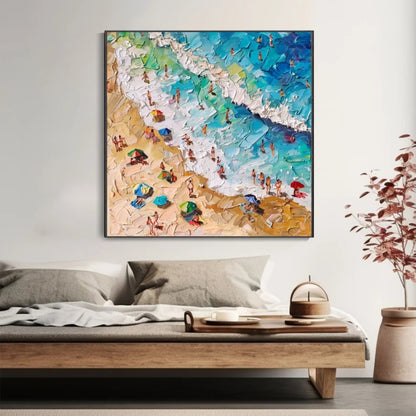Coastal Bliss Aerial Beach View with Umbrellas and Swimmers