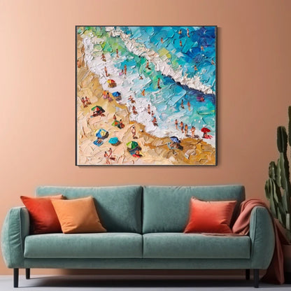 Coastal Bliss Aerial Beach View with Umbrellas and Swimmers