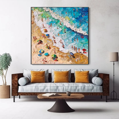 Coastal Bliss Aerial Beach View with Umbrellas and Swimmers