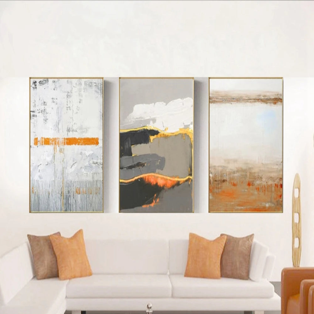 Aesthetic Orange Mural Set of 3 Home Decor Wall Painting