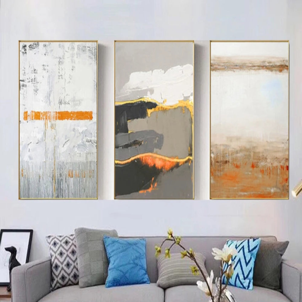 Aesthetic Orange Mural Set of 3 Home Decor Wall Painting