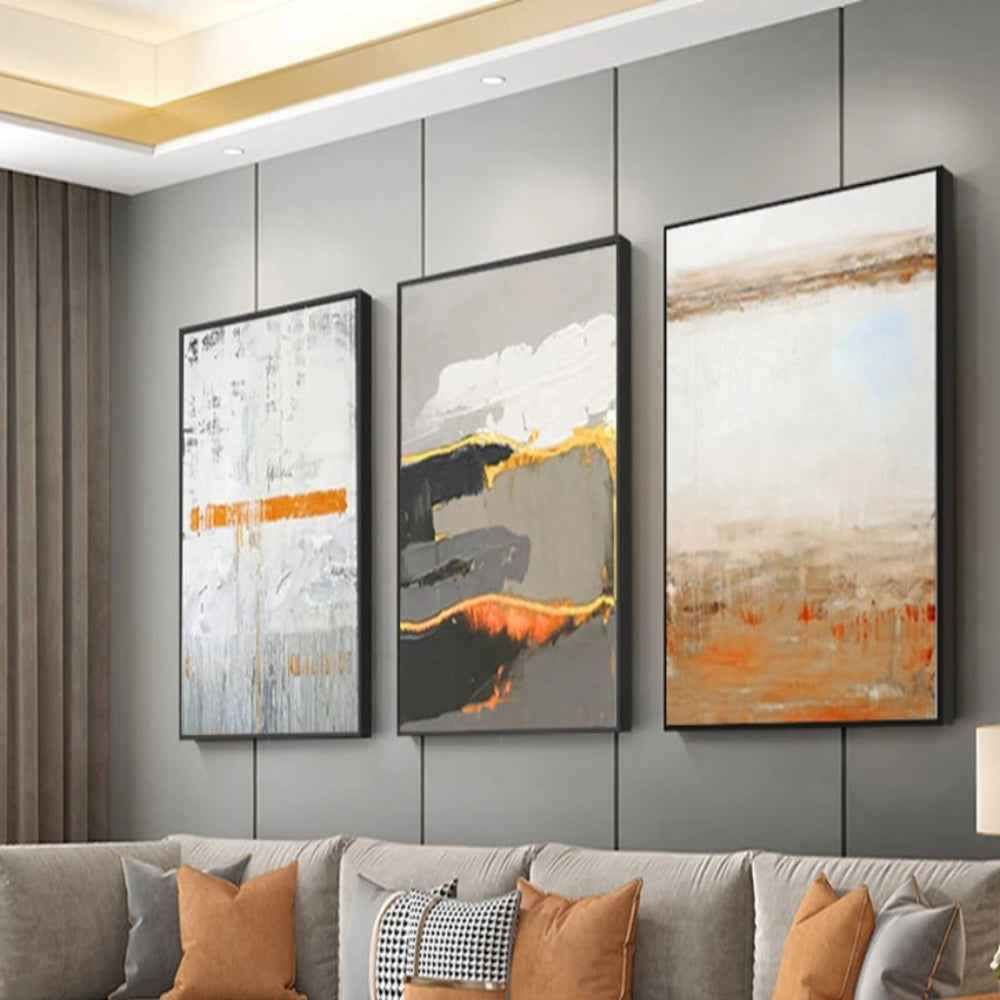 Aesthetic Orange Mural Set of 3 Home Decor Wall Painting