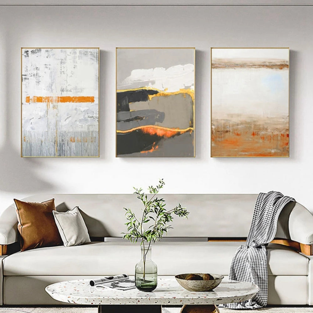 Aesthetic Orange Mural Set of 3 Home Decor Wall Painting