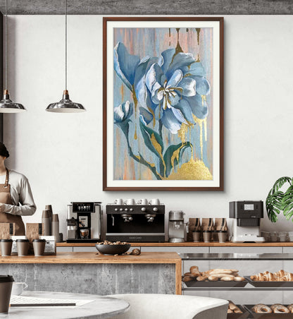 American-Style Gold Foil Blue Flower Oil Painting