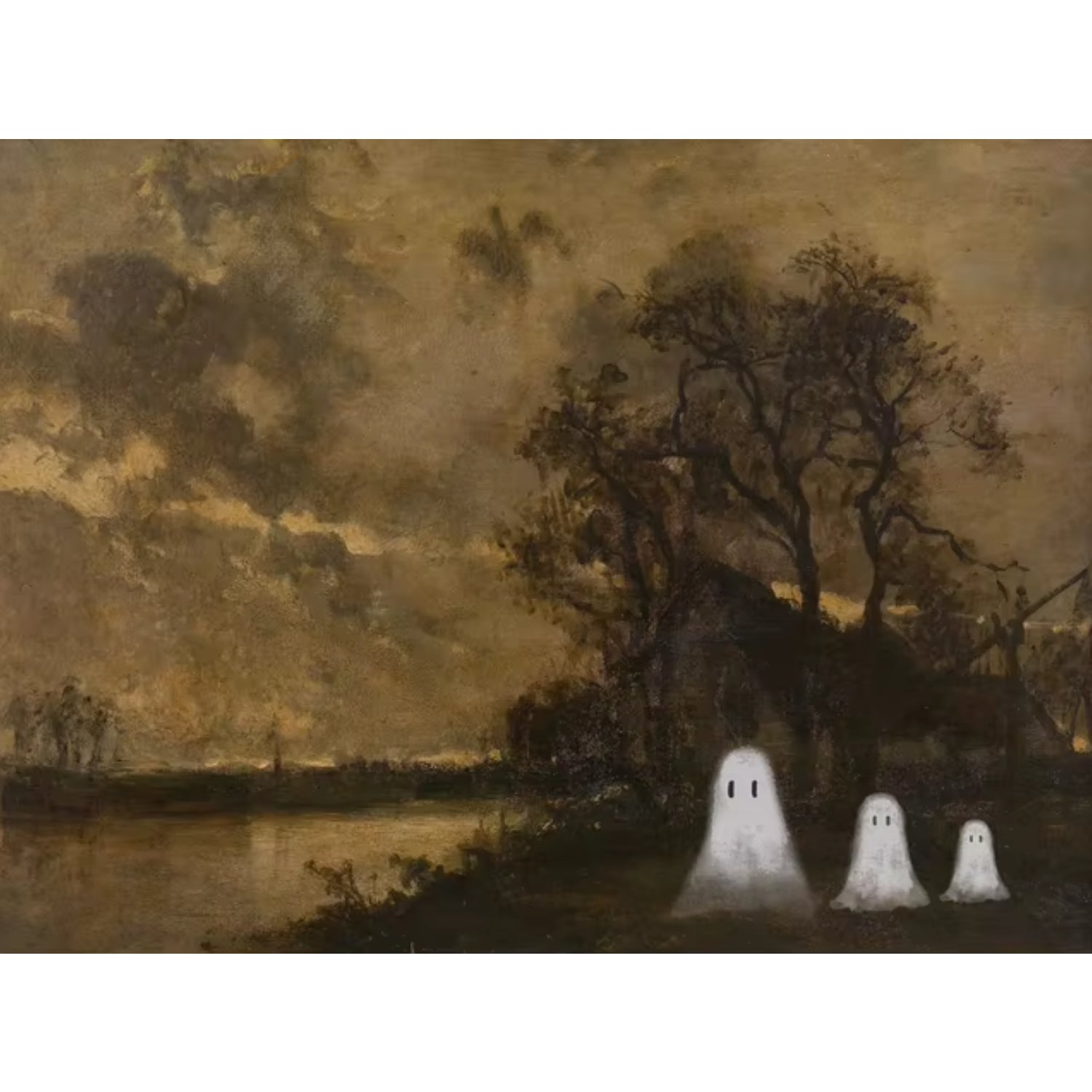 Antique Fall Ghost Trio Vintage Spooky Farmhouse Canvas Art