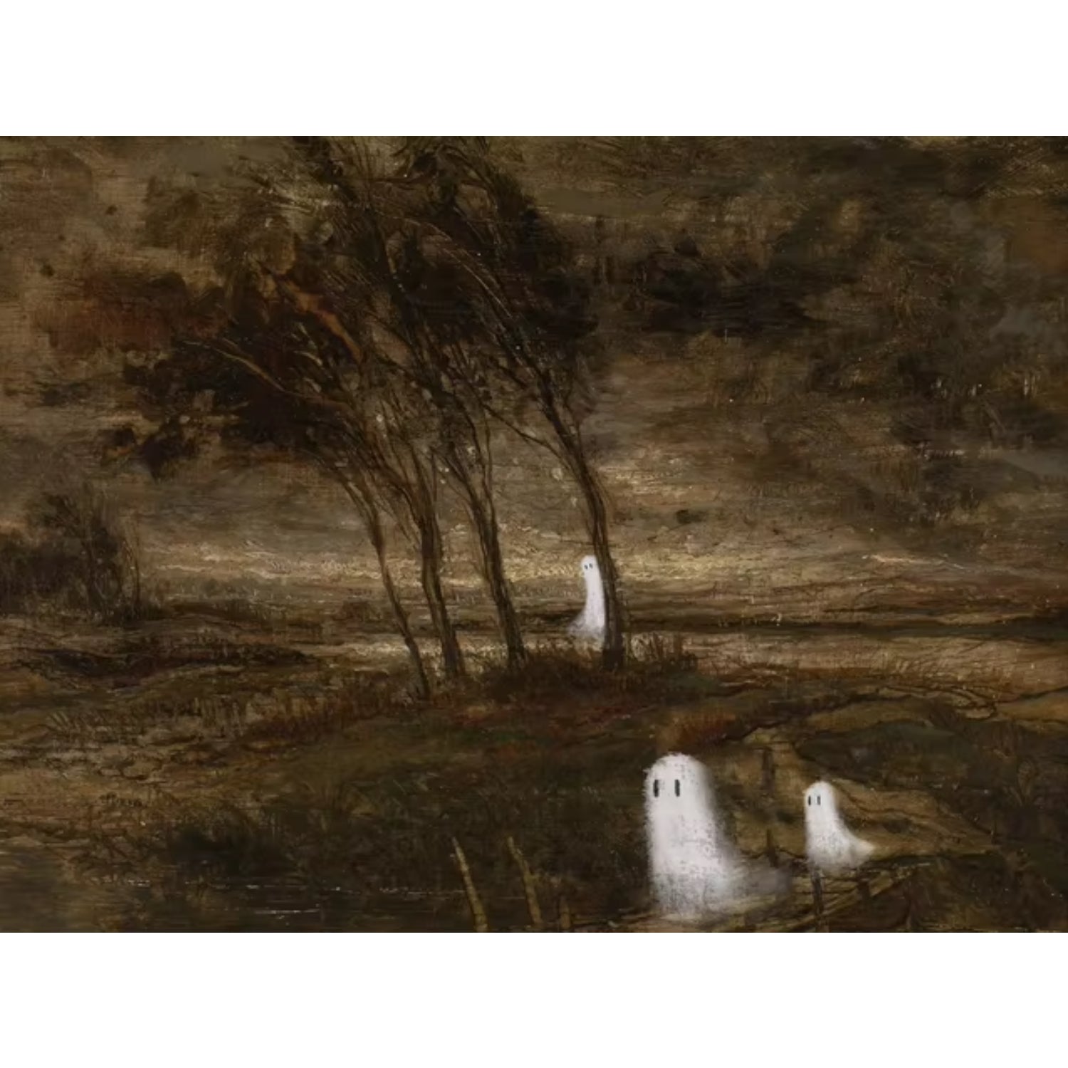 Antique Haunted Landscape Vintage Ghostly Fall Halloween Art