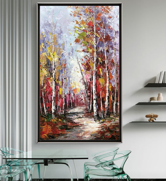 Autumn Birch Forest 100% Hand Painted Wall Art