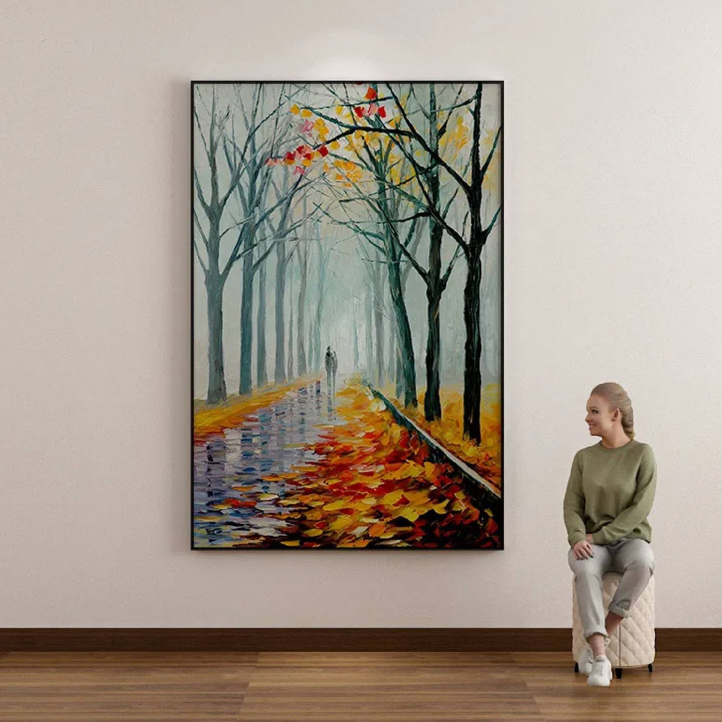 Autumn Forest Path Palette Knife Lovers Painting