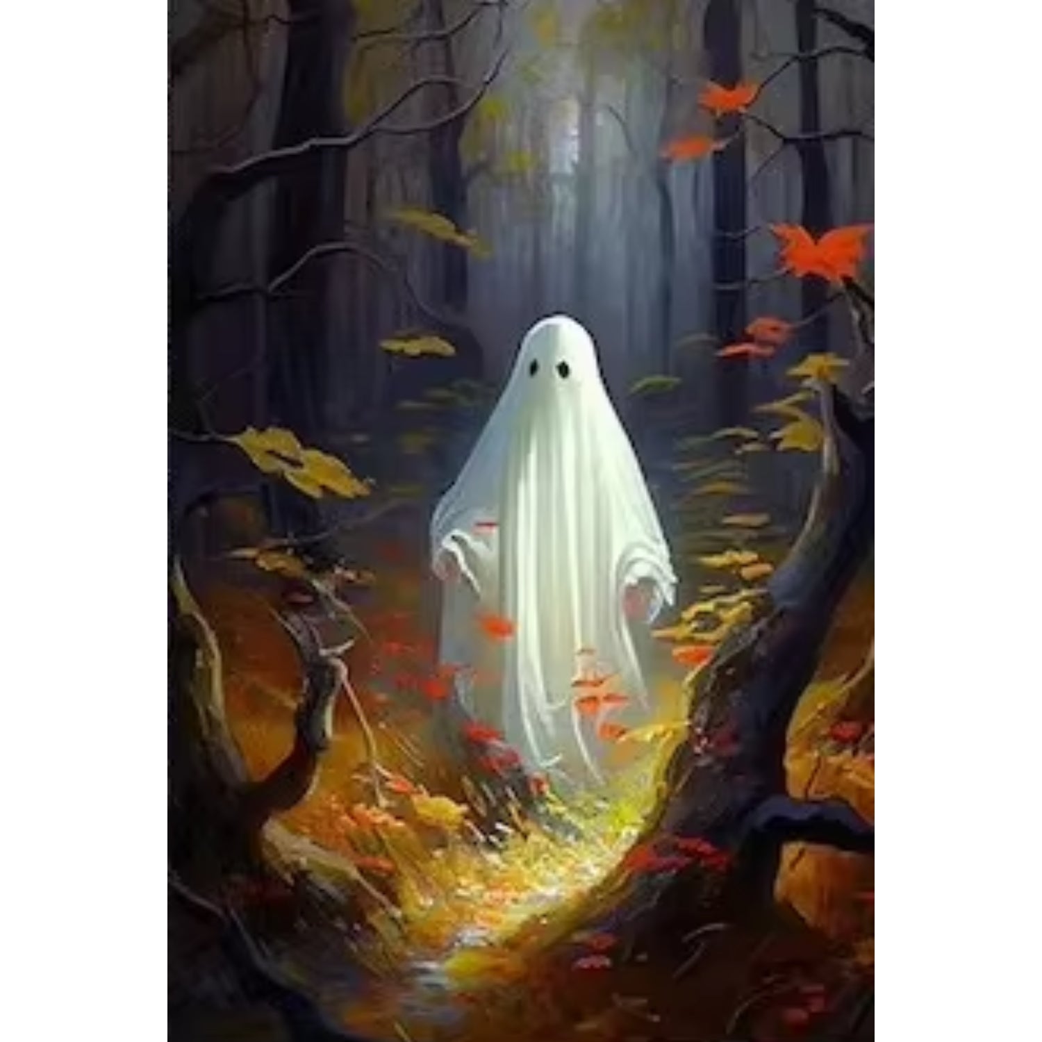 Autumn Ghost in Forest Dark Academia Gothic Halloween Art