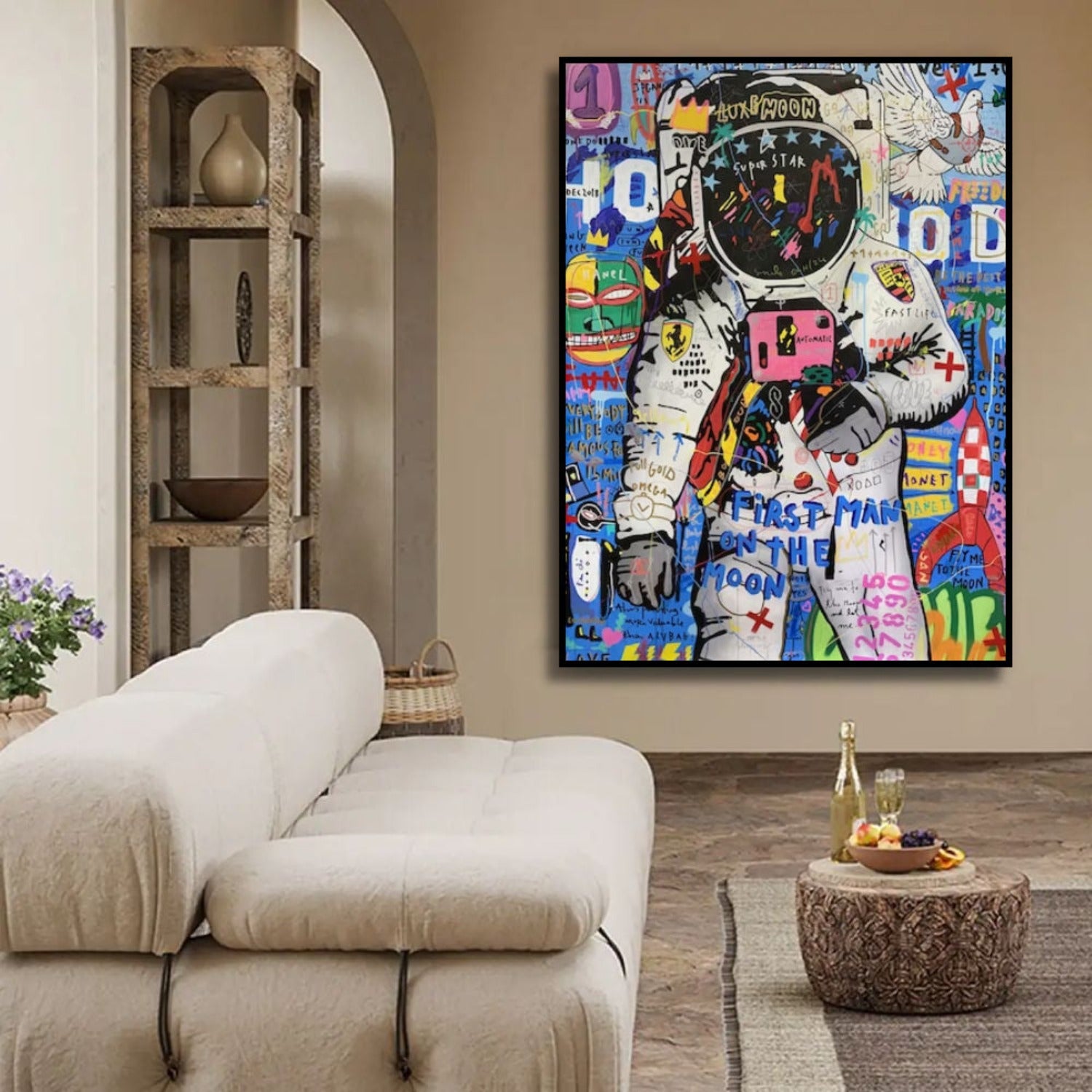 Banksy Style Colourful Astronaut Street Art Painting