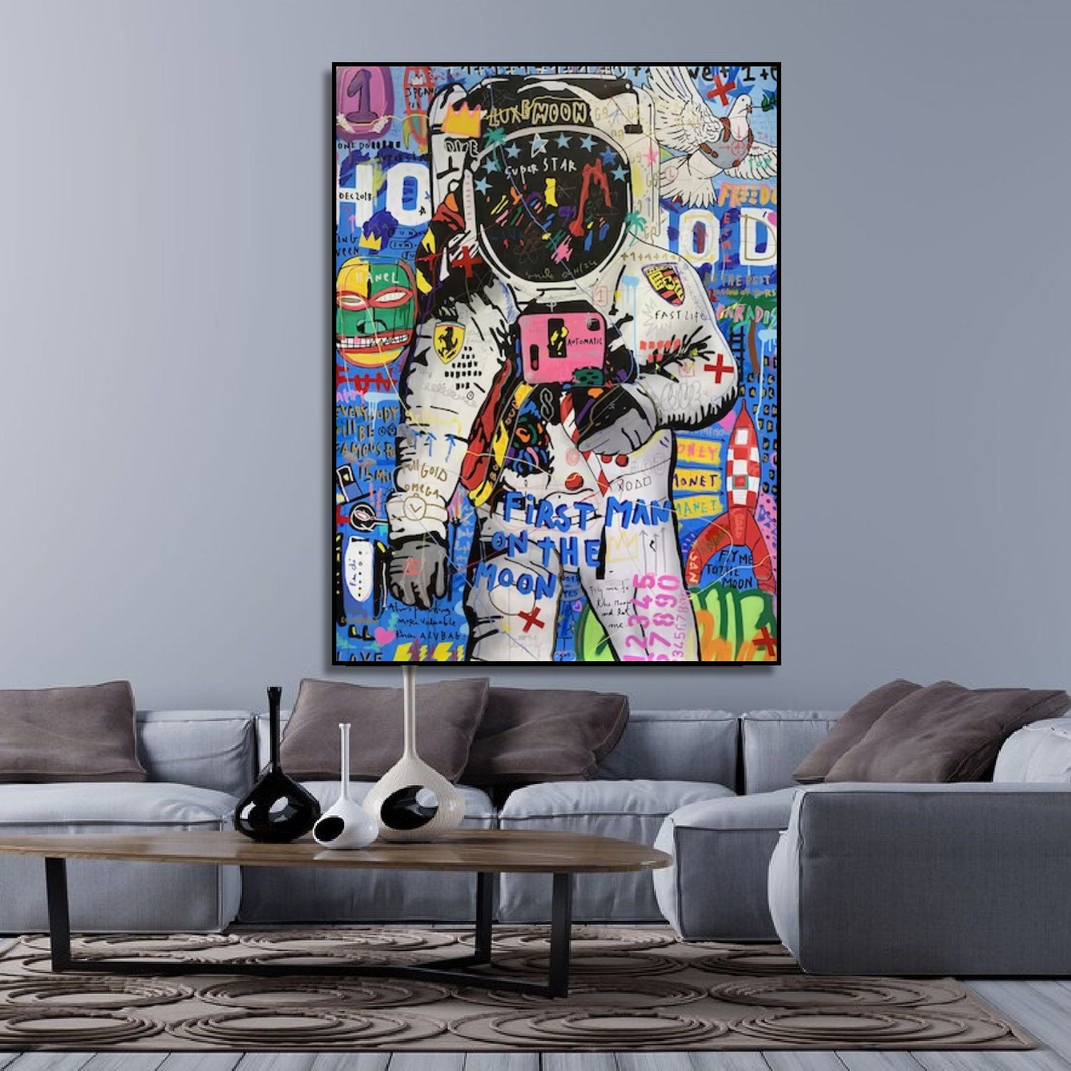 Banksy Style Colourful Astronaut Street Art Painting