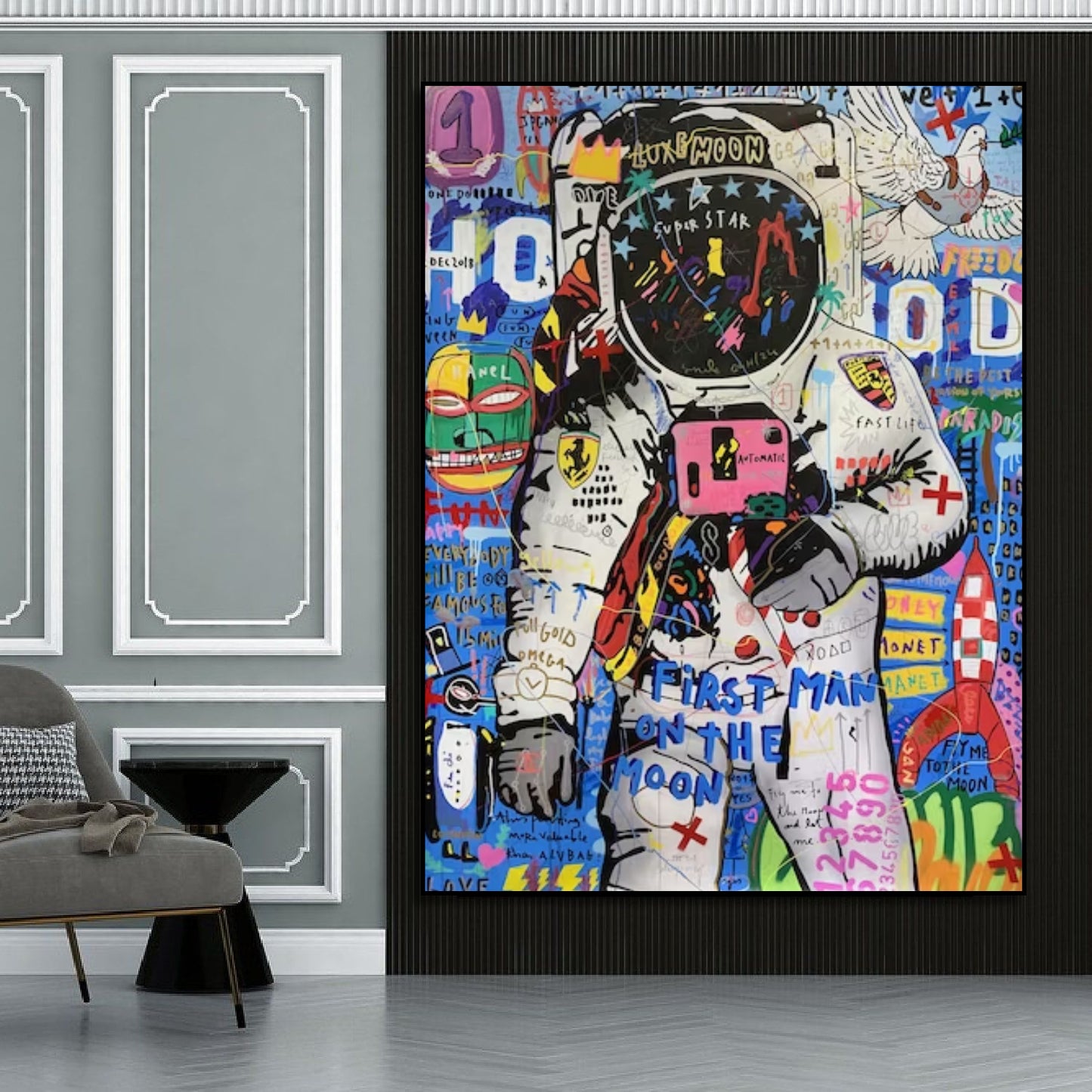 Banksy Style Colourful Astronaut Street Art Painting