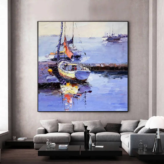 Beautiful Seashore Sailboat Textured Wall Painting