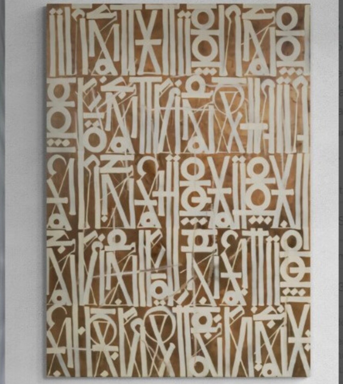 Beige and Gold Retna Graffiti Oil Painting