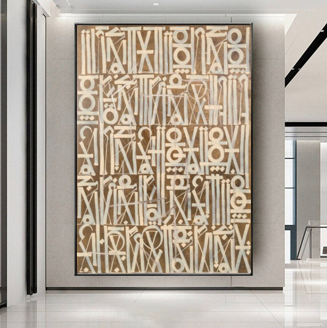 Beige and Gold Retna Graffiti Oil Painting