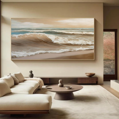 Beige Ocean Wave – Hand-Painted Coastal Canvas Art for Serene Interiors