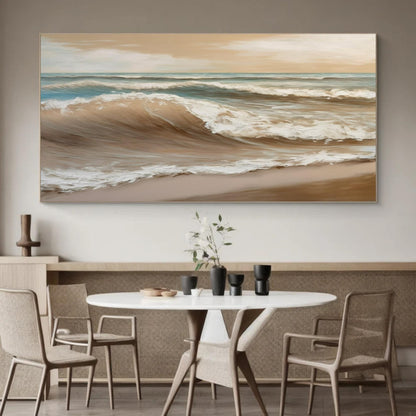 Beige Ocean Wave – Hand-Painted Coastal Canvas Art for Serene Interiors