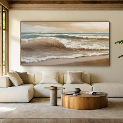 Beige Ocean Wave – Hand-Painted Coastal Canvas Art for Serene Interiors