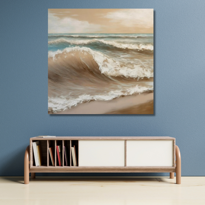 Beige Ocean Wave – Hand-Painted Coastal Canvas Art for Serene Interiors