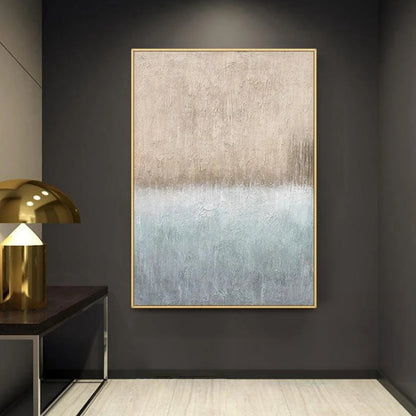 Room mockup showing beige upper field above a broad white transition and a pale blue textured lower field.