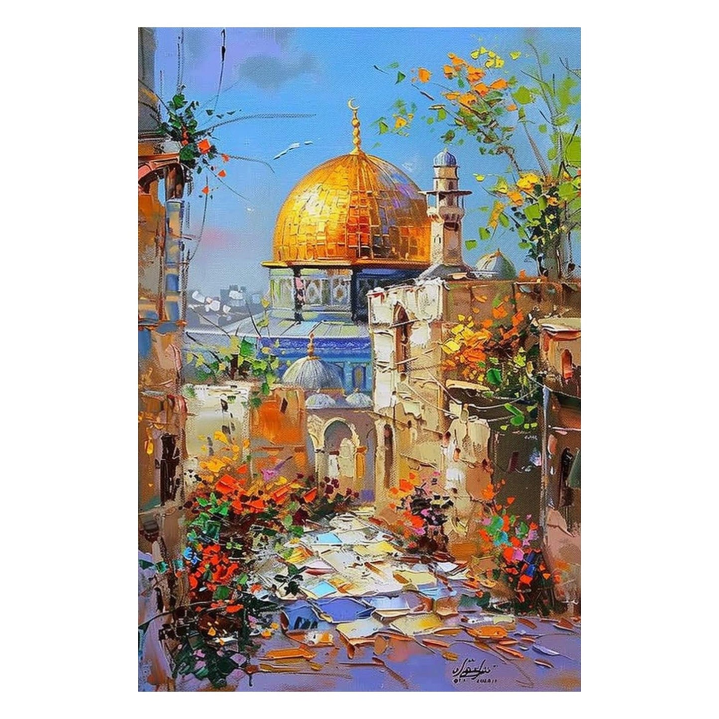 Bespoke Arabic Mosque Skyline Oil Painting on Large Canvas