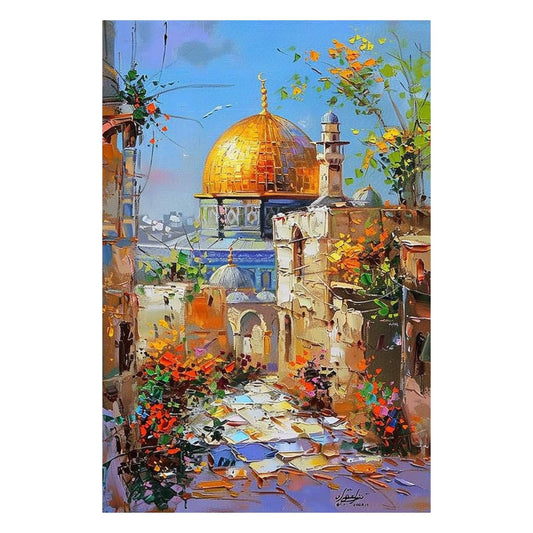 Bespoke Arabic Mosque Skyline Oil Painting on Large Canvas