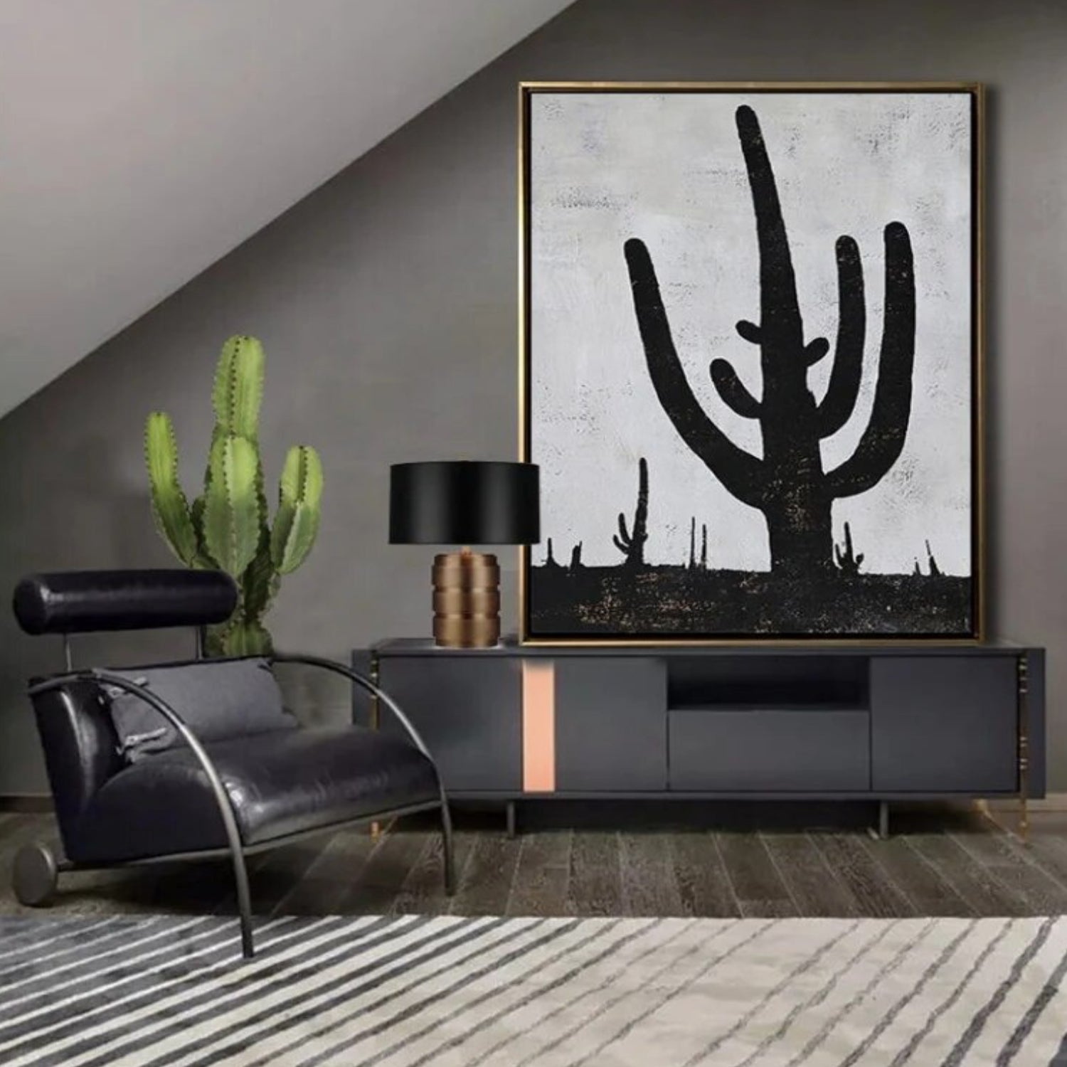 Black and White Abstract Cactus Contemporary Artwork