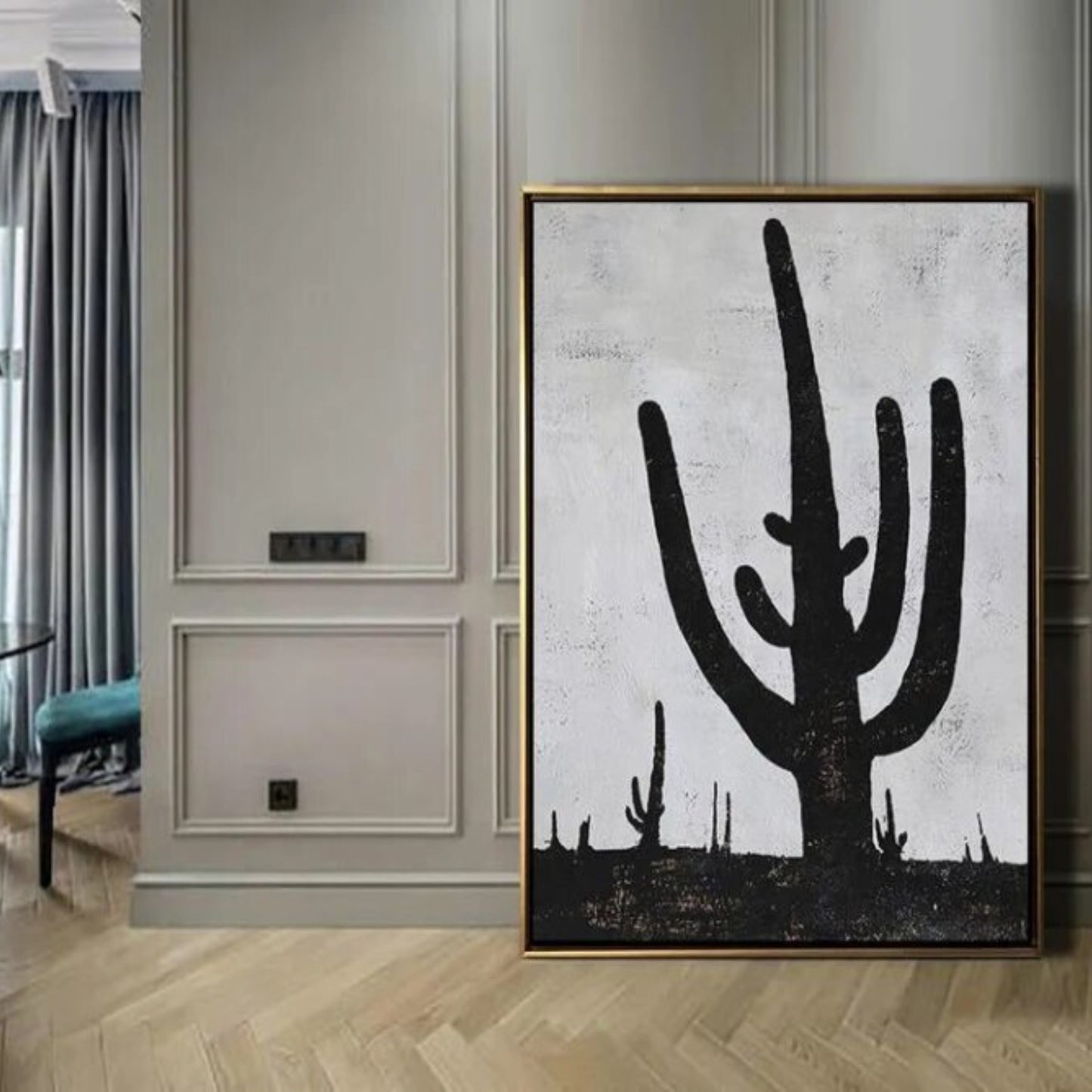 Black and White Abstract Cactus Contemporary Artwork