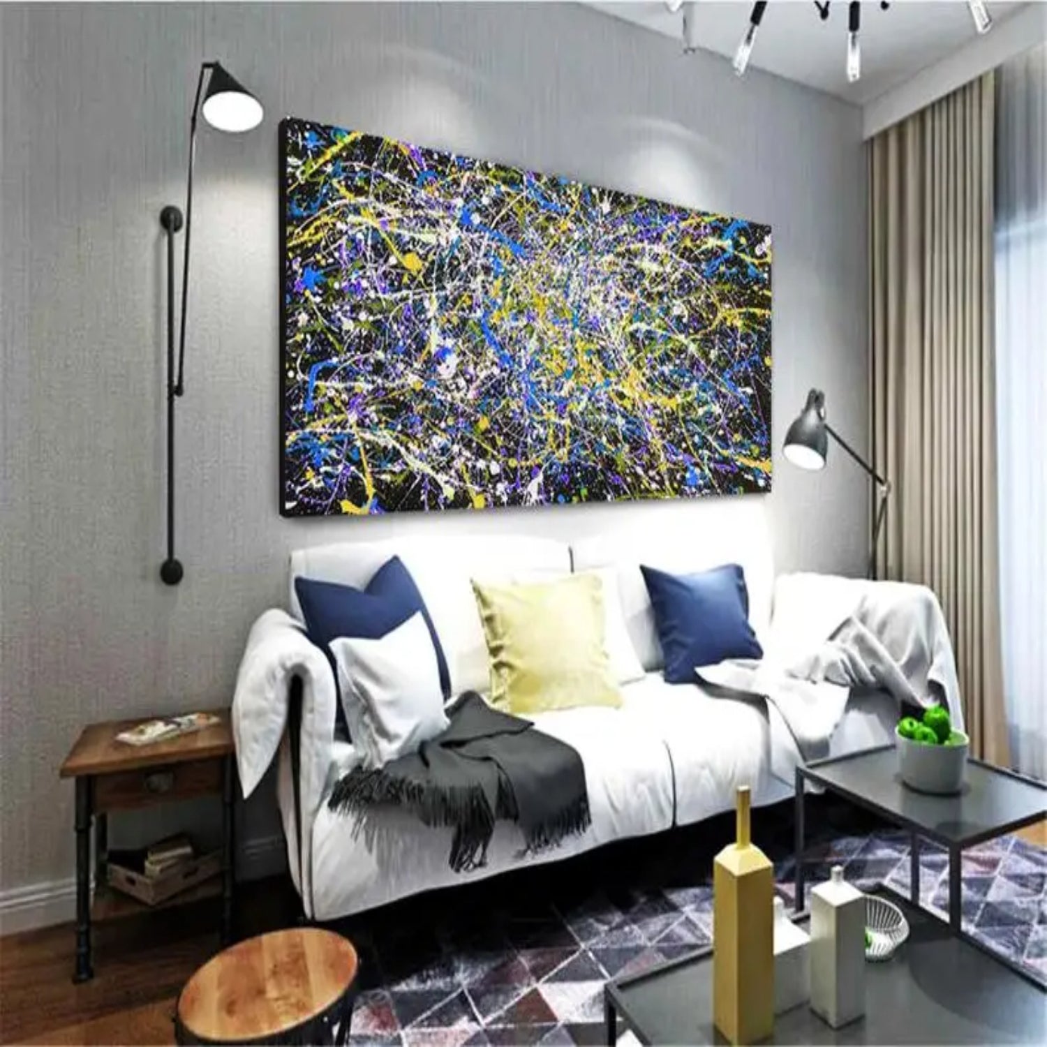 Black Canvas Colourful Strings Artwork