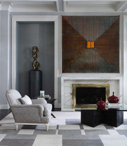 Geometric 3D Wall Art – Textured Black & Copper Square Relief Painting on Canvas