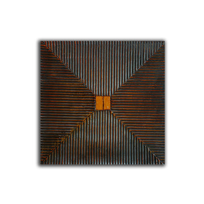 Geometric 3D Wall Art – Textured Black & Copper Square Relief Painting on Canvas