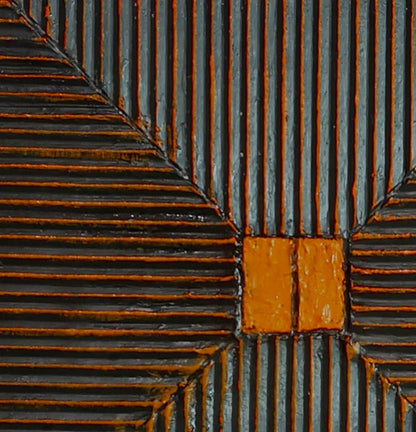 Geometric 3D Wall Art – Textured Black & Copper Square Relief Painting on Canvas