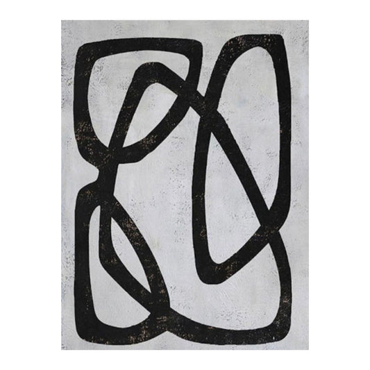 Abstract black line art on a textured gray background
