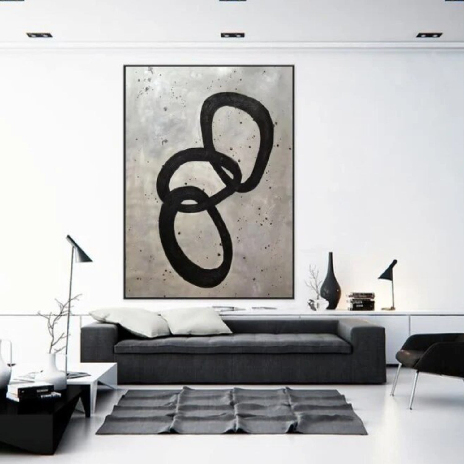 Black Rings Modern Abstract Original Large Wall Art