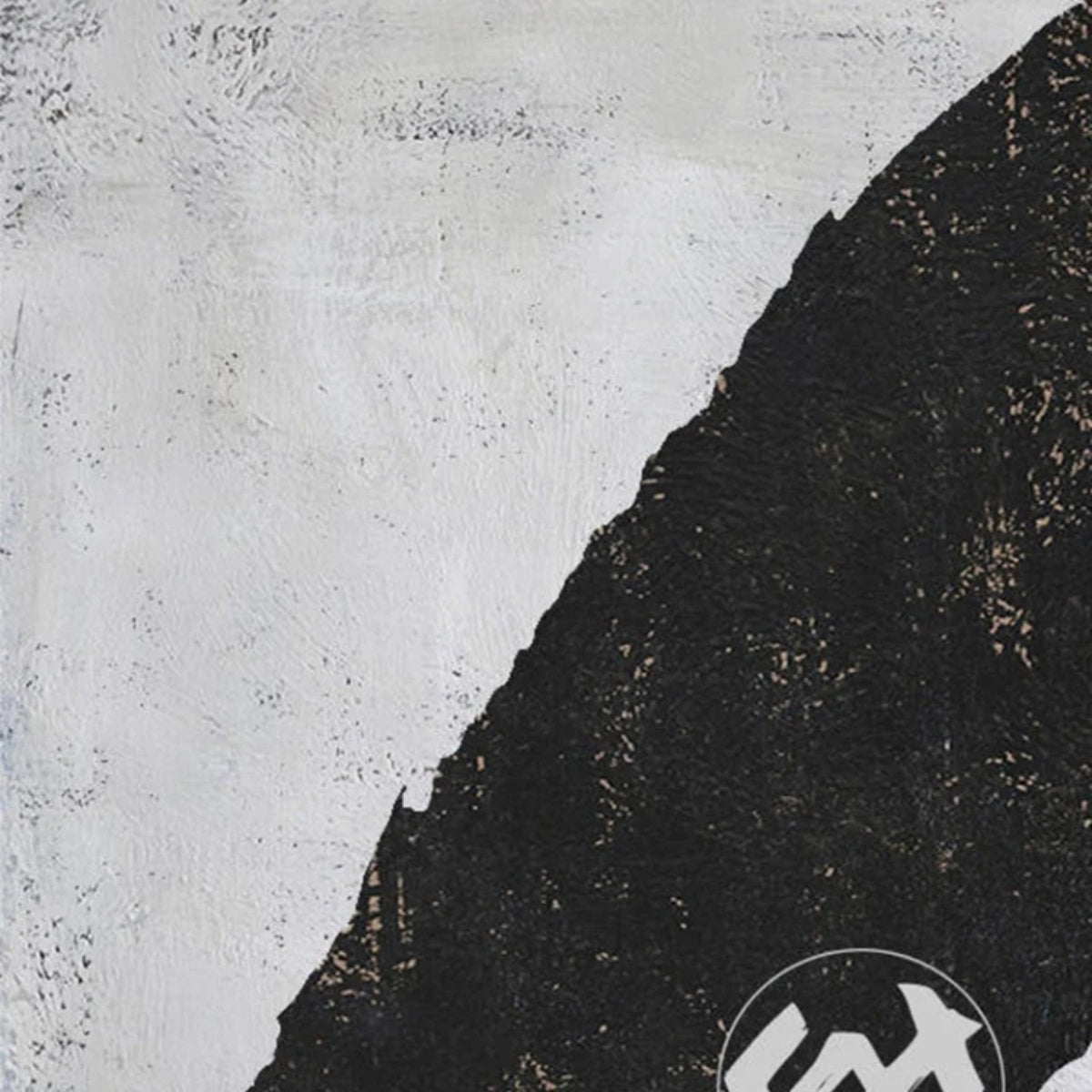 Close-up. Uneven black vertical bars and fine outlined strips on a pale grey textured background.