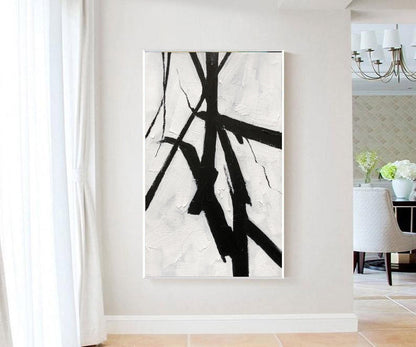 Black & White Minimalist Brushstroke Painting – Modern Abstract Canvas Wall Art