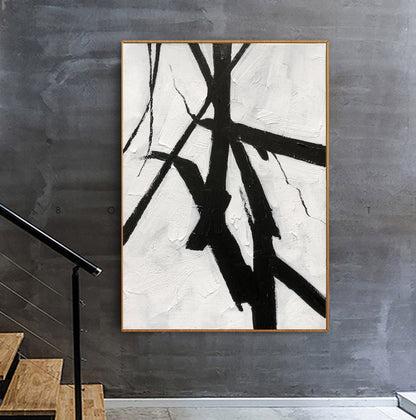 Black & White Minimalist Brushstroke Painting – Modern Abstract Canvas Wall Art