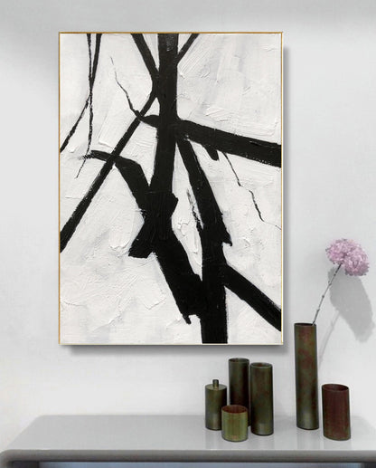 Black & White Minimalist Brushstroke Painting – Modern Abstract Canvas Wall Art