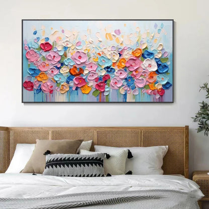 Bloom Burst – Colorful 3D Floral Painting with Palette Knife Texture