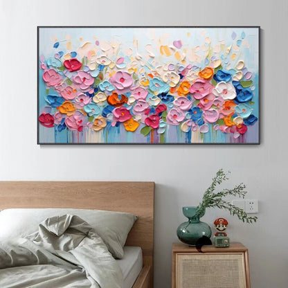 Bloom Burst – Colorful 3D Floral Painting with Palette Knife Texture