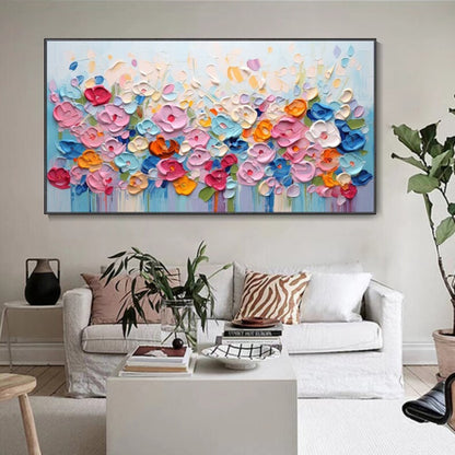 Bloom Burst – Colorful 3D Floral Painting with Palette Knife Texture