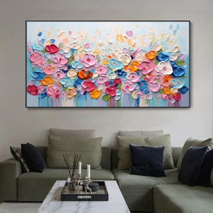 Bloom Burst – Colorful 3D Floral Painting with Palette Knife Texture