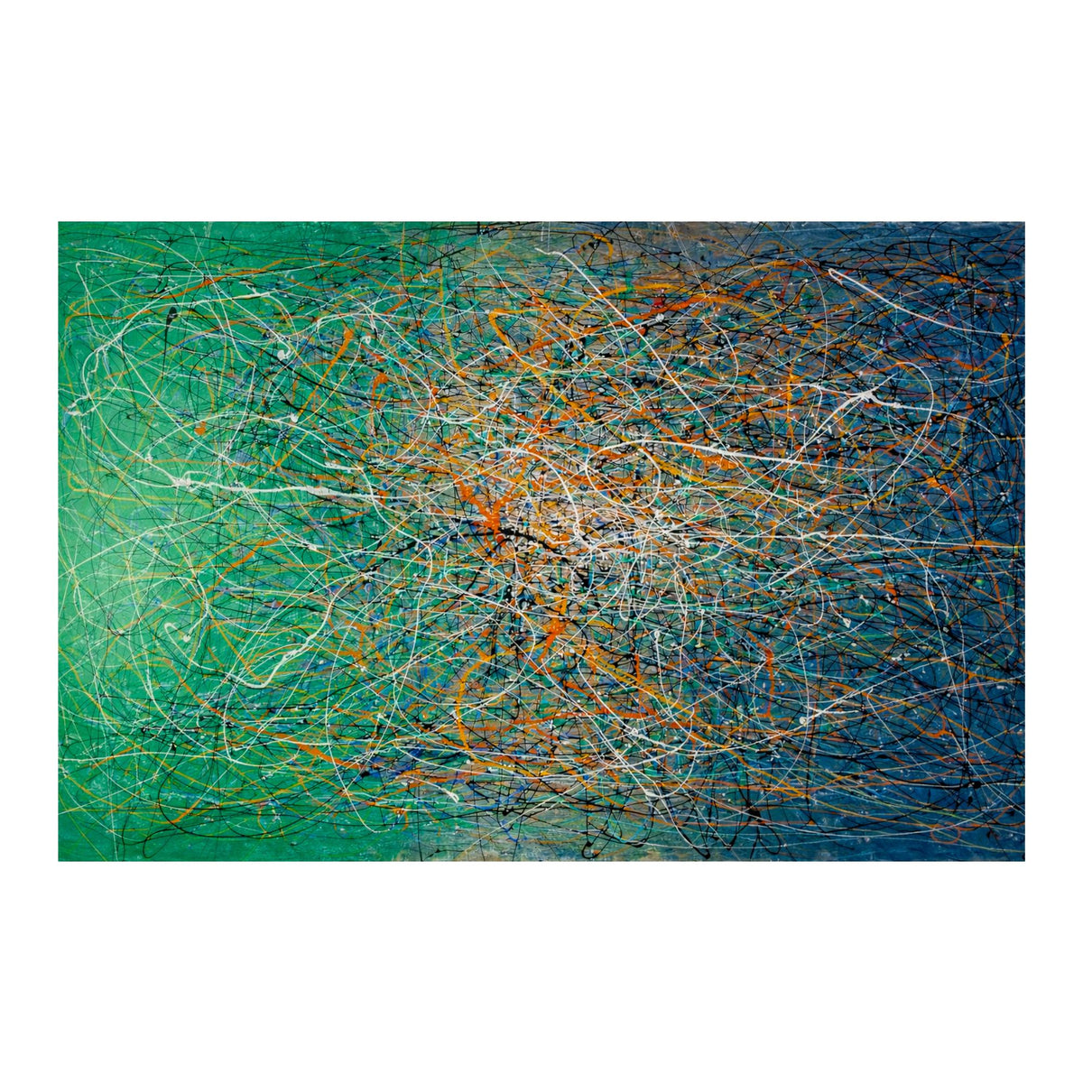 Colour variant of the hand-painted Pollock-inspired abstract drip painting.