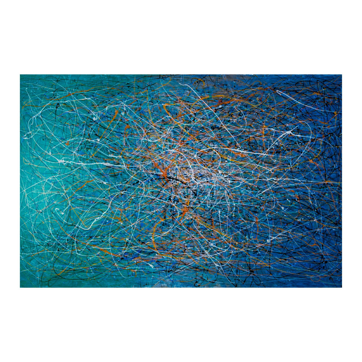 Colour variant of the hand-painted Pollock-inspired abstract drip painting.