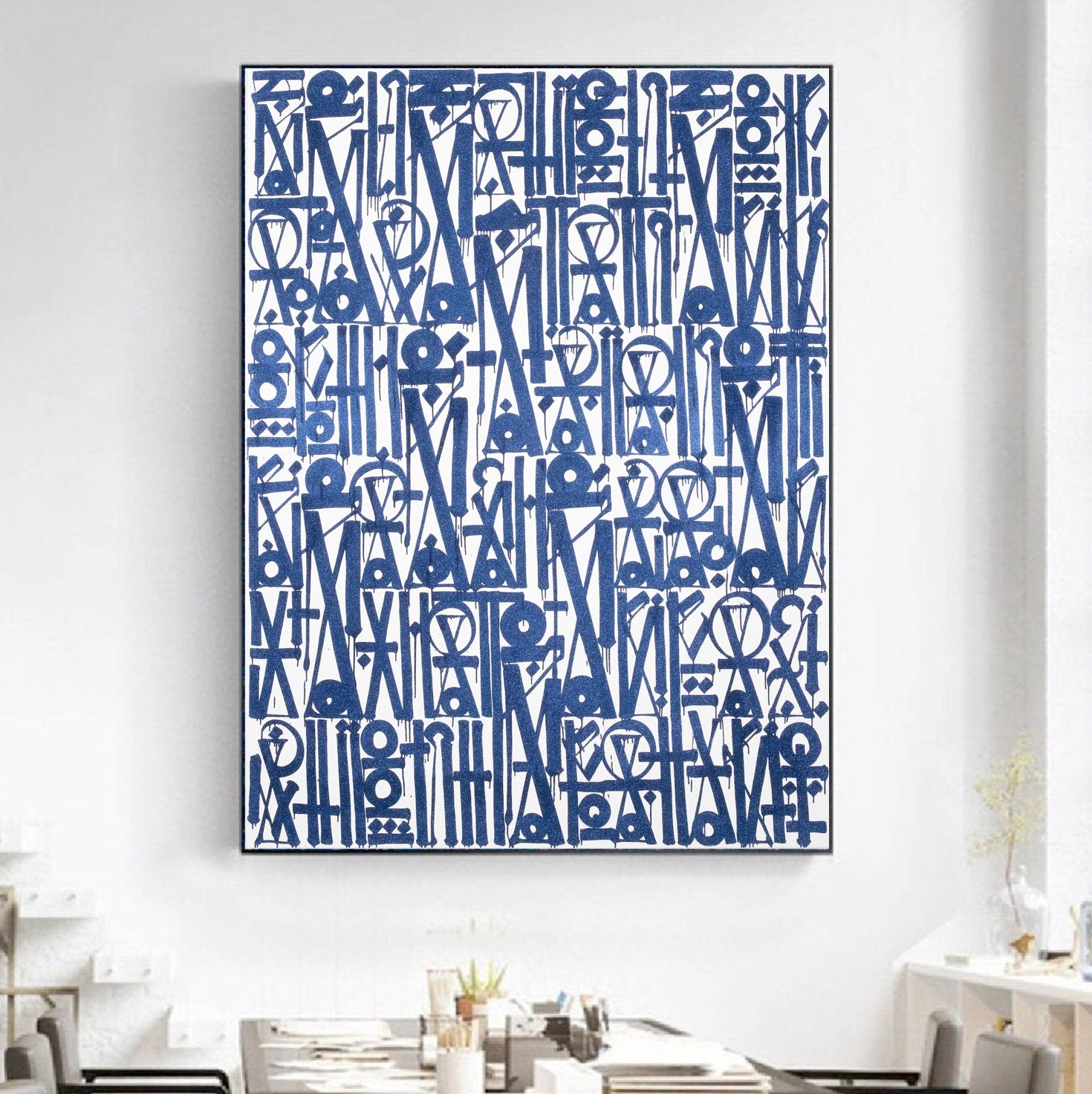 Blue and White Retna Street Graffiti Wall Art