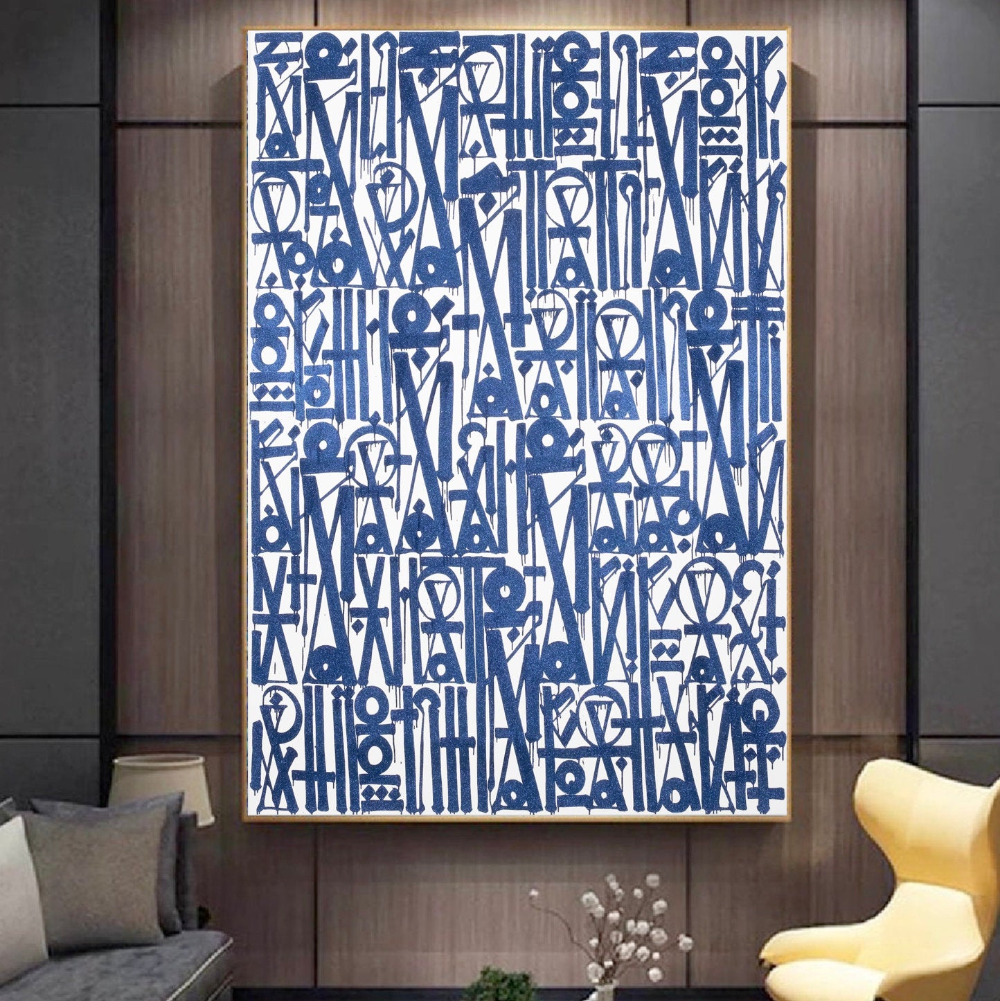 Blue and White Retna Street Graffiti Wall Art