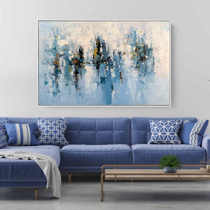 Abstract Blue Cityscape Painting – Modern Textured Skyline Wall Art