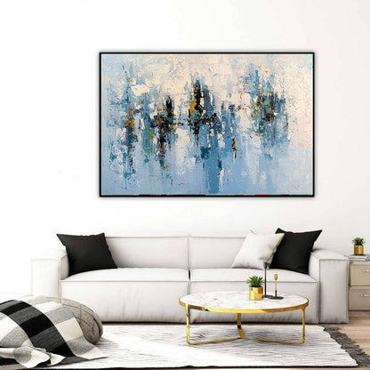 Abstract Blue Cityscape Painting – Modern Textured Skyline Wall Art