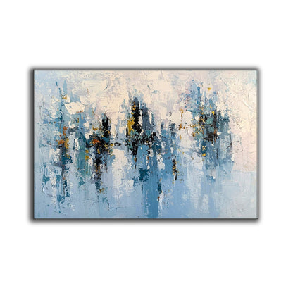 Abstract Blue Cityscape Painting – Modern Textured Skyline Wall Art