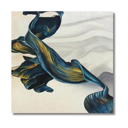 Fluid Blue and Gold Ribbon Abstract Painting – Elegant Modern Wall Art on Canvas